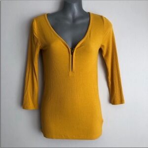Express mustard yellow 3/4 sleeve slim fit top small